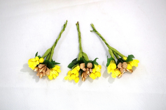 SHG Fashion Art Handmade Yellow Artificial Veni Flowers with 3 Pins (Yellow with gold)