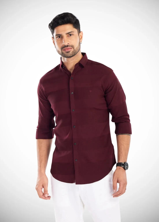 Maroon Striped Premium Cotton Shirt-XL - 42