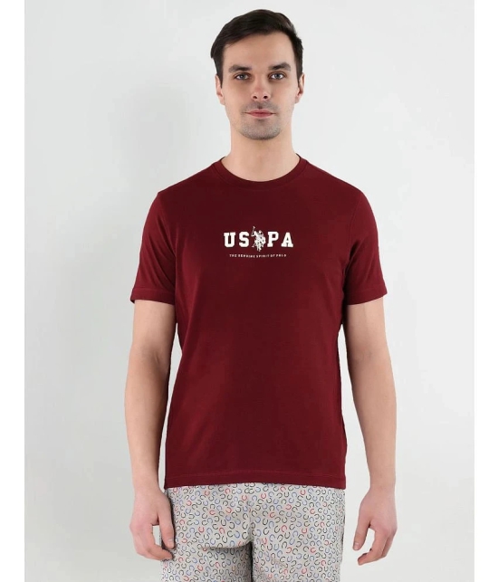 U.S. Polo Assn. Cotton Regular Fit Printed Half Sleeves Mens T-Shirt - Maroon ( Pack of 1 ) - None