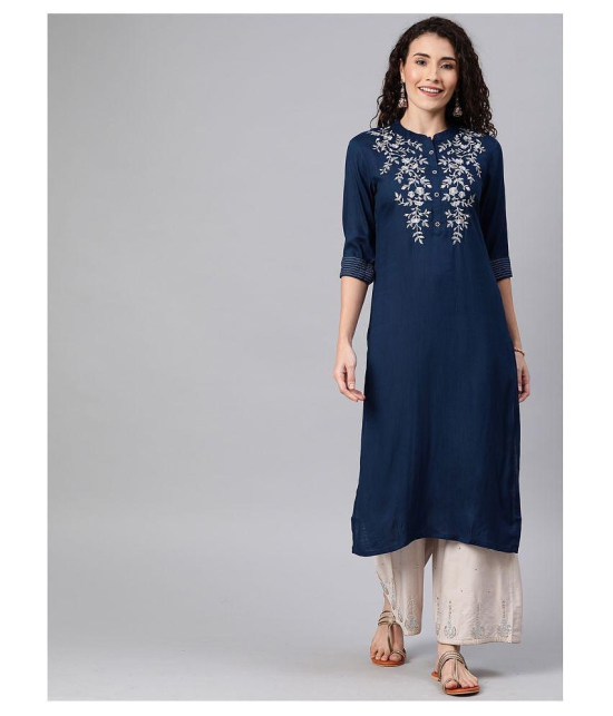 Alena Navy Rayon Straight Kurti - XXL