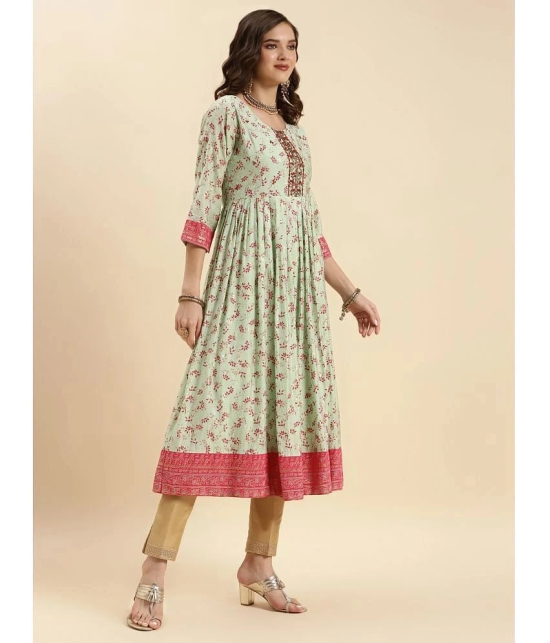 Rangita Women Sea Green Silk Embroidered Calf Length Anarkali Kurti - None