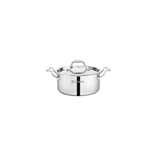 Bergner Argent Mini Tri-Ply Stainless Steel Casserole with Stainless Steel Lid | Gas & Induction Compatible | Silver | 1 Pc 1200 ML