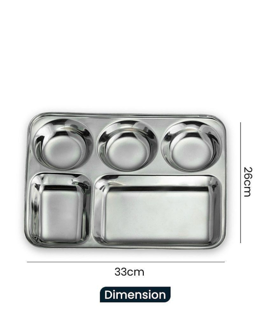 HOMETALES Stainless Steel 5 in 1 Rectangle Partition plate, Pack of 2 - Silver