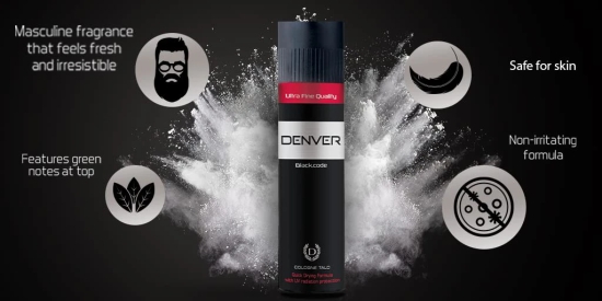 Denver Black Code Talc 100Gm, Scented Talcum Powder For Men