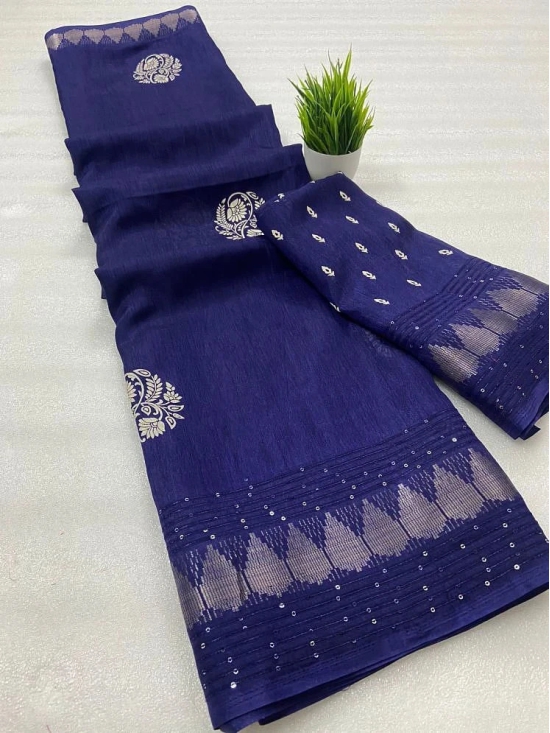 Bhuwal Fashion Art Silk Embellished Saree With Blouse Piece - Navy Blue ( Pack of 1 ) - Navy Blue