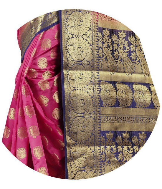 fab woven - Pink Silk Blend Saree With Blouse Piece ( Pack of 1 ) - Pink