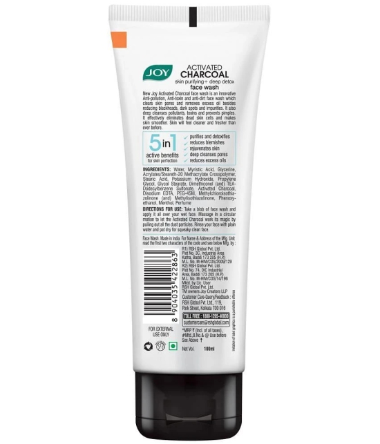 Joy Activated Charcoal Face Wash for Oil Control & Dirt Removal 100ml, (Pack of 1)