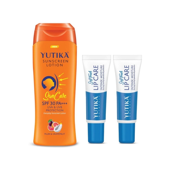 Yuthika Sunscreen Lotion 100ml with Lip Balm 10gx2Pcs, Sunscreen SPF 30 PA+++ with UVA & UVB Protection