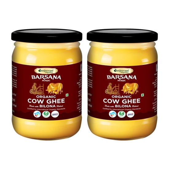 Organic Bilona Cow Ghee Glass Jar Pack of 2,( 500mlx2 ( 500ml | Barsana Magic Bilona Ghee Made by Natural Bilona Process | Pure Organic Grassfed Healthy Ghee | Certified by International Organic Standard | Pesticide, Chemical Free