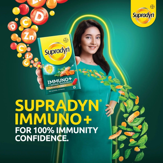 Supradyn Immuno+ Multivitamin with Turmeric & Tulsi | Tablet for Energy & Immunity-  10 Tablets Pack of 6 x 10 Tablets