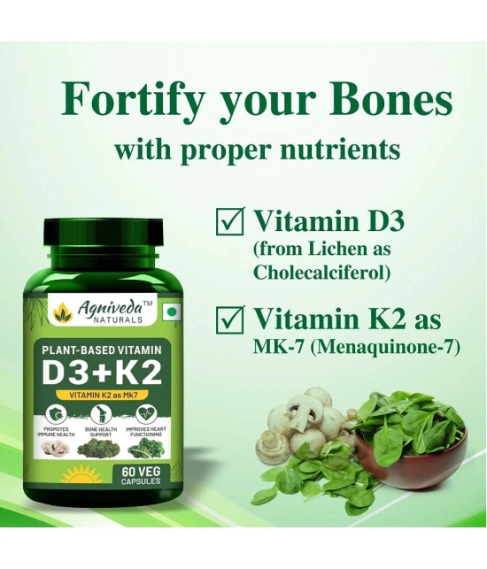 Agniveda Naturals Plant- Based Vitamin D3 600 Iu + K2 As Mk7 Supplement - 60 Veg Capsules