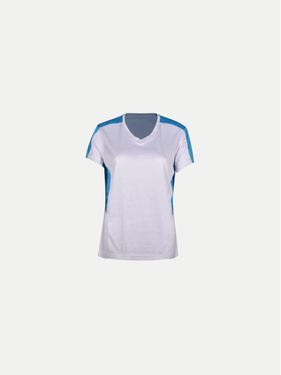 Women White / Blue Graphic Printed Gym T-shirt