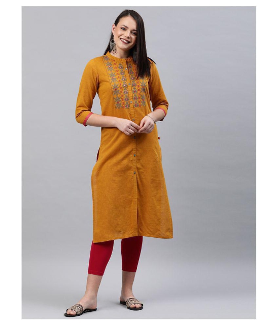 Alena Yellow Cotton A-line Kurti - XL