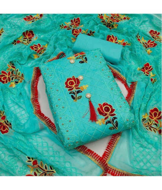 MEHZEEL FAB - Unstitched Turquoise Cotton Blend Dress Material ( Pack of 1 ) - Turquoise