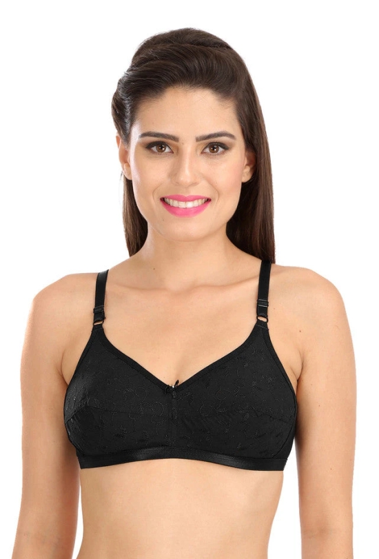 Black C-1212 Women Cotton Chiken Fabric Cotton Full coverage Bra-40 / B / Black