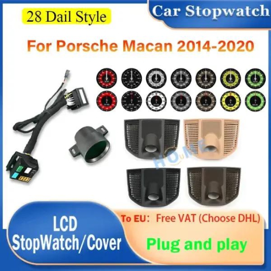 New Car Time-Meter LCD Stopwatch for Porsche Macan 2014-2020 Center Dashboard Clock Compass Time Electronic Meter Clock Watch delete-Beige Frame