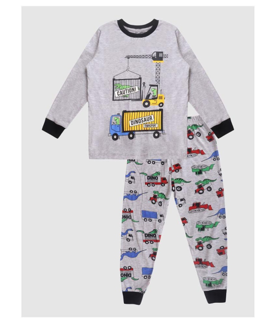 Lazy Shark Boy Grey Printed Night suit - None