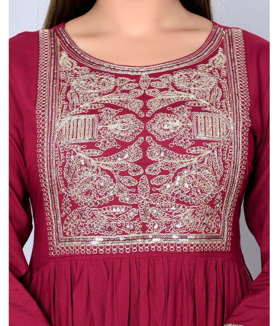 MAUKA - Maroon Anarkali Rayon Womens Stitched Salwar Suit ( Pack of 1 ) - None