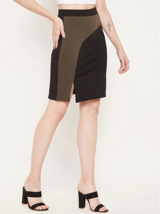 Women Black & Brown Colourblocked Solid Mini Pencil Skirts