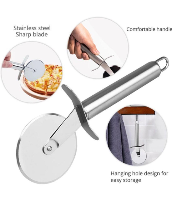 HOMETALES - Silver Stainless Steel Combo Of 1U Pizza Cutter 1U Apple Cutter ( Set of 2 ) - Silver