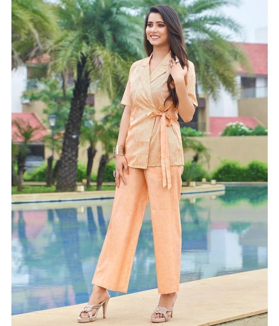 Selvia Orange Striped Palazzo Top Set - None