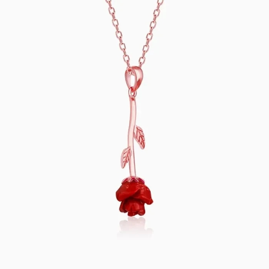 Rose Gold Red Rose Pendant with Link Chain