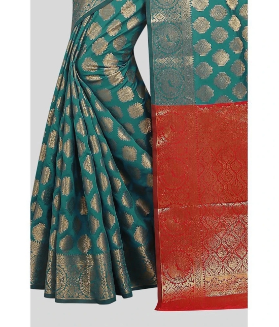 Gazal Fashions - Rama Banarasi Silk Saree With Blouse Piece ( Pack of 1 ) - Rama