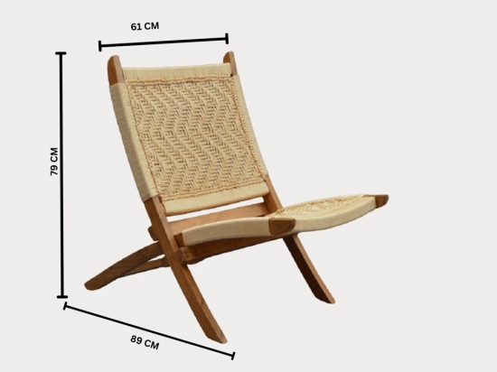 Orchid Homez Hand Woven Lounge Chair Folding Solid Wood Outdoor Chair (Natural) (Off- White)