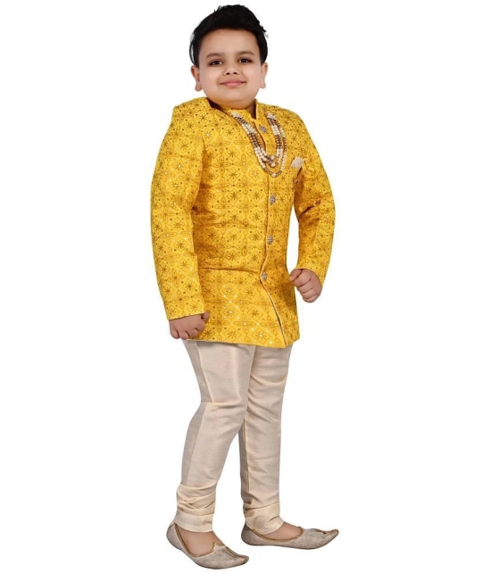 Arshia Fashions Yellow Silk Blend Boys Indo Western Sherwani & Churidar Set ( Pack of 1 ) - None