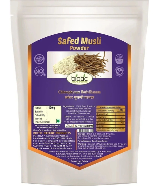 Biotic Safed Musli Powder (Chlorophytum borivilianum) White Musli Powder 100 gm