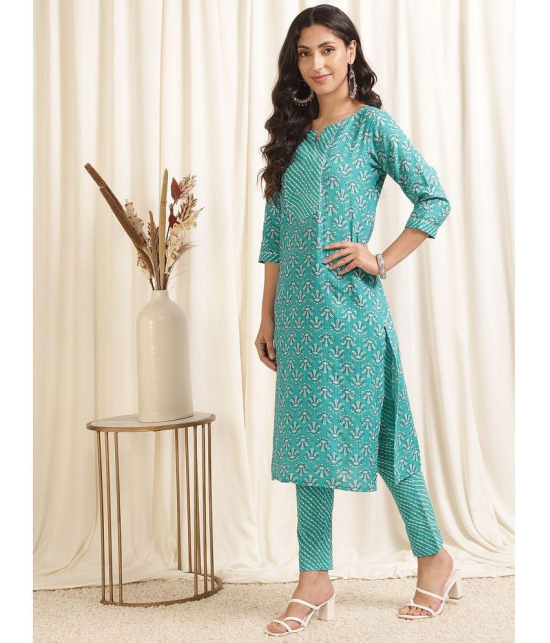 Rangita Women Rayon Sea Green Embroidered Knee Length Straight Kurti With Pants - None