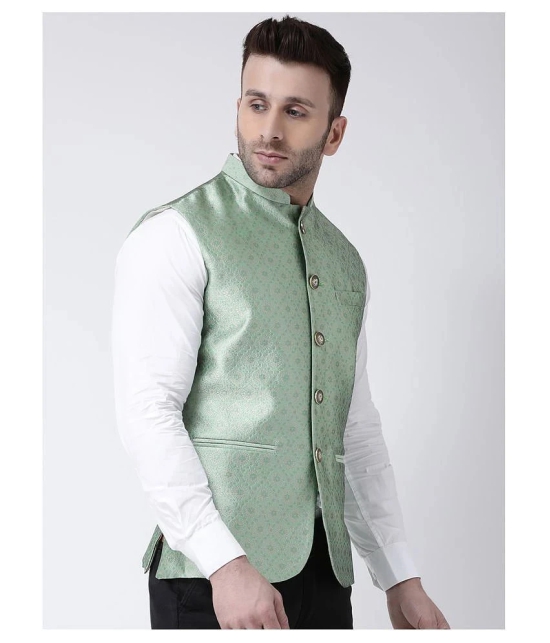 Hangup Green Polyester Blend Nehru Jacket - None