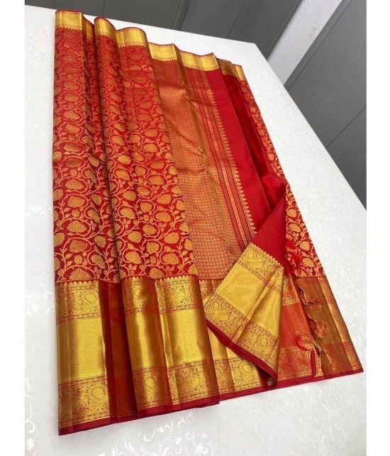 Om Shantam Sarees Art Silk Woven Saree With Blouse Piece - Red ( Pack of 1 ) - Red