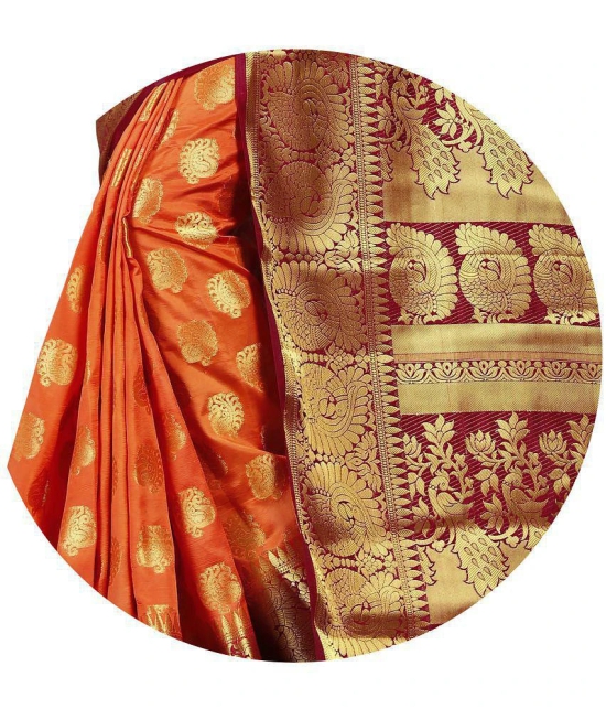 fab woven - Orange Silk Blend Saree With Blouse Piece ( Pack of 1 ) - Orange