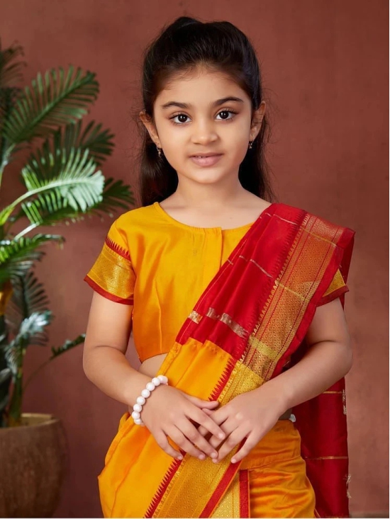 Aarika - Yellow Silk Girls Saree ( Pack of 1 ) - None