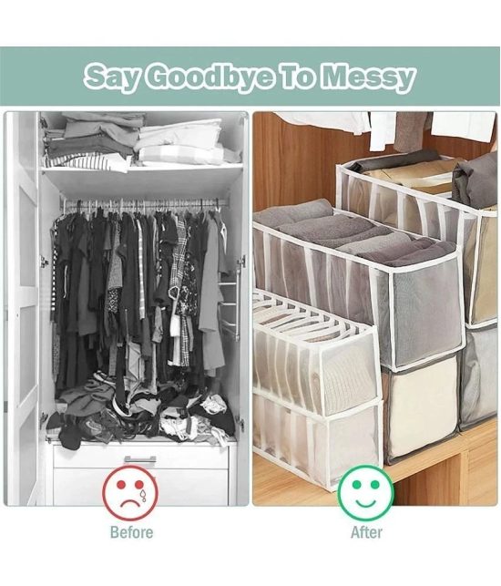 HOMETALES PVC 7 Compartments Foldable Wardrobe Storage Organisers for Shirt, Denims, Pants, T-Shirt,White (2U)