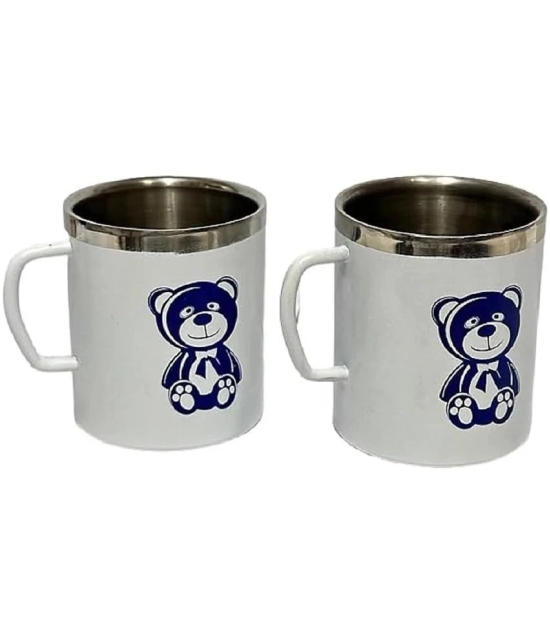 Dynore 2 Teddy Bear Mugs Animal Stainless Steel Coffee Mug 300 mL ( Pack of 2 ) - White