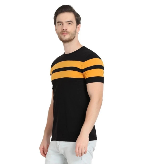 Glito Cotton Blend Black Color Block T-Shirt - None