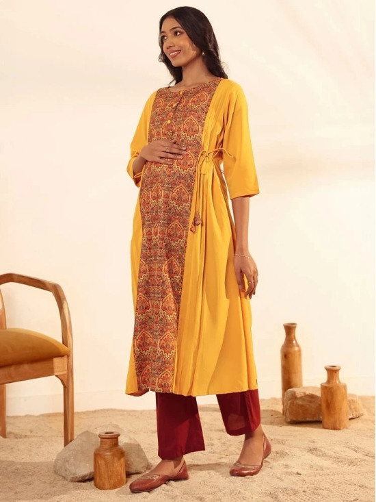 Janasya Crepe Printed Flared Womens Kurti - Mustard ( Pack of 1 ) - None