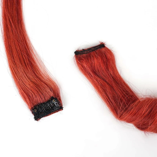 RefynHair - 100% Natural Human Hair Extensions Wigs | Burgundy Red Color Streax | 16 Inches | Pack of 4 | Streaks Highlighter For Women And Girls | Rainbow Color Hair Extensions for Festival Party