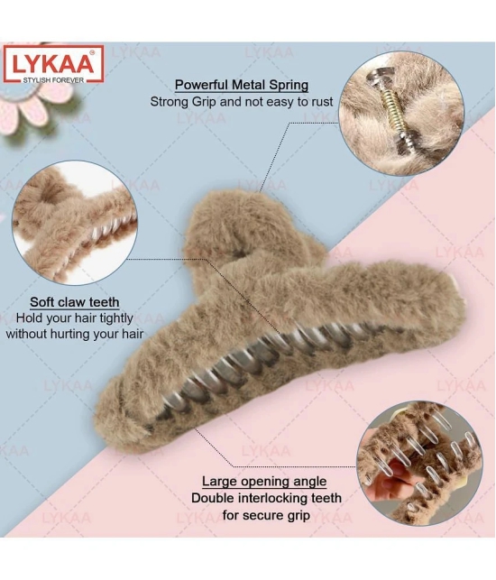 Lykaa Soft Faux Fleece Fur Large Hair Clutcher Hair Claw Clips Hair Accessories for Women- Pack of 3 - Multi