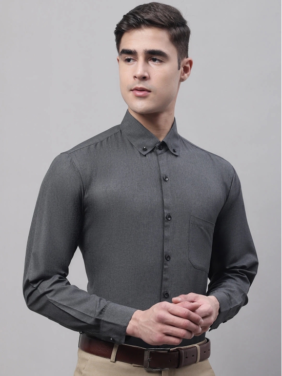 Mens Charcoal Cotton Solid Formal Shirt-L / Grey