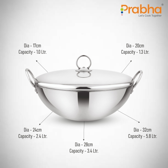 Prima Triply Capsule Bottom Kadhai With Lid-3.4 Litre