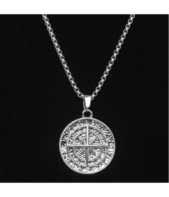 Fashion Frill Silver Chain For Men Stainless Steel Compass Roman Silver Chain Pendant With Silver Bracelet For Men Boys Jewellery Combo - None