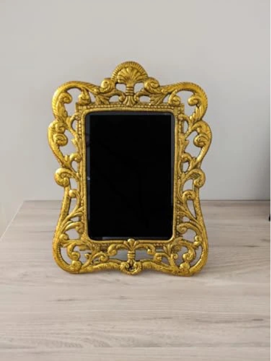 Aarna Creations Hand Crafted Big Metal Photo Frame| Beautiful Photo Frame in Royal Carving| Antique Style Golden Photo Frame big