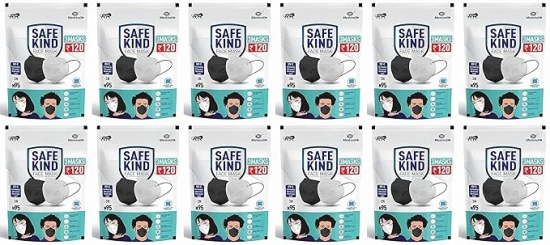 SafeKind N95 Face Masks with 5 Layer Protection (2 Black + 1 White) Pack of 2