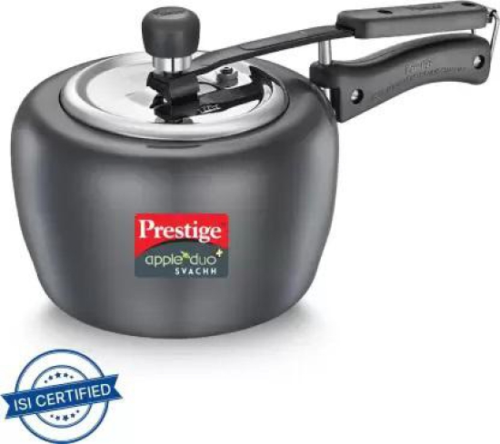 Prestige Apple Duo Plus Hard Anodised Spillage Control Pressure Cooker 3 L (Black)