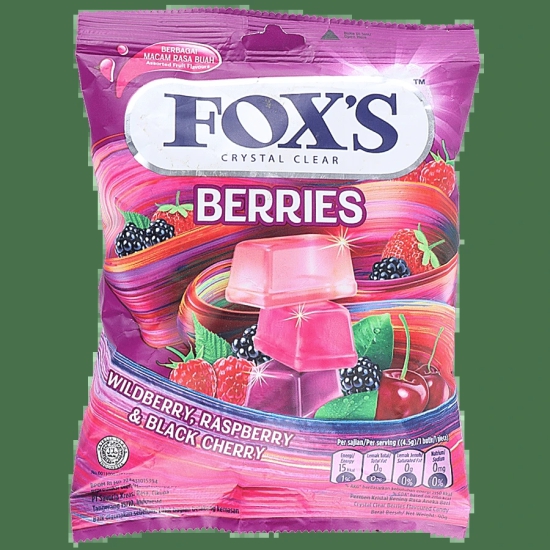 Nestle Fox Crystal Clear Berries Candy - With Black Cherry, Wild & Rasp Berry, 90 G Pouch