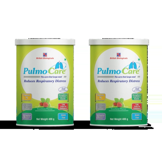 British Biologicals Pulmocare Powder-Strawberry Flavour|For Asthma, Copd, Pulmonary Tuberculosis|Gluten Free-400 G (Pack of 2)