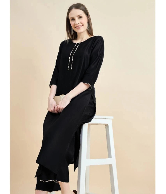 AUSTIN WOOD Polyester Solid Straight Womens Kurti - Black ( Pack of 1 ) - None